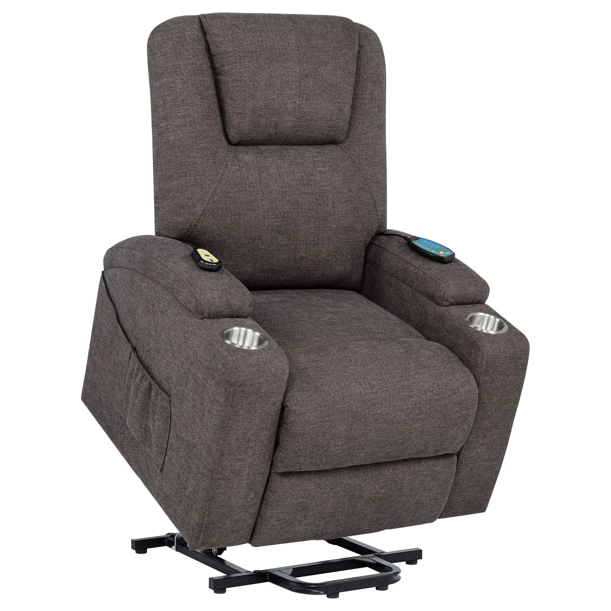 Louie Chenille Upholstered Power Lift Massage Chair Brown by Unique Piece Furniture