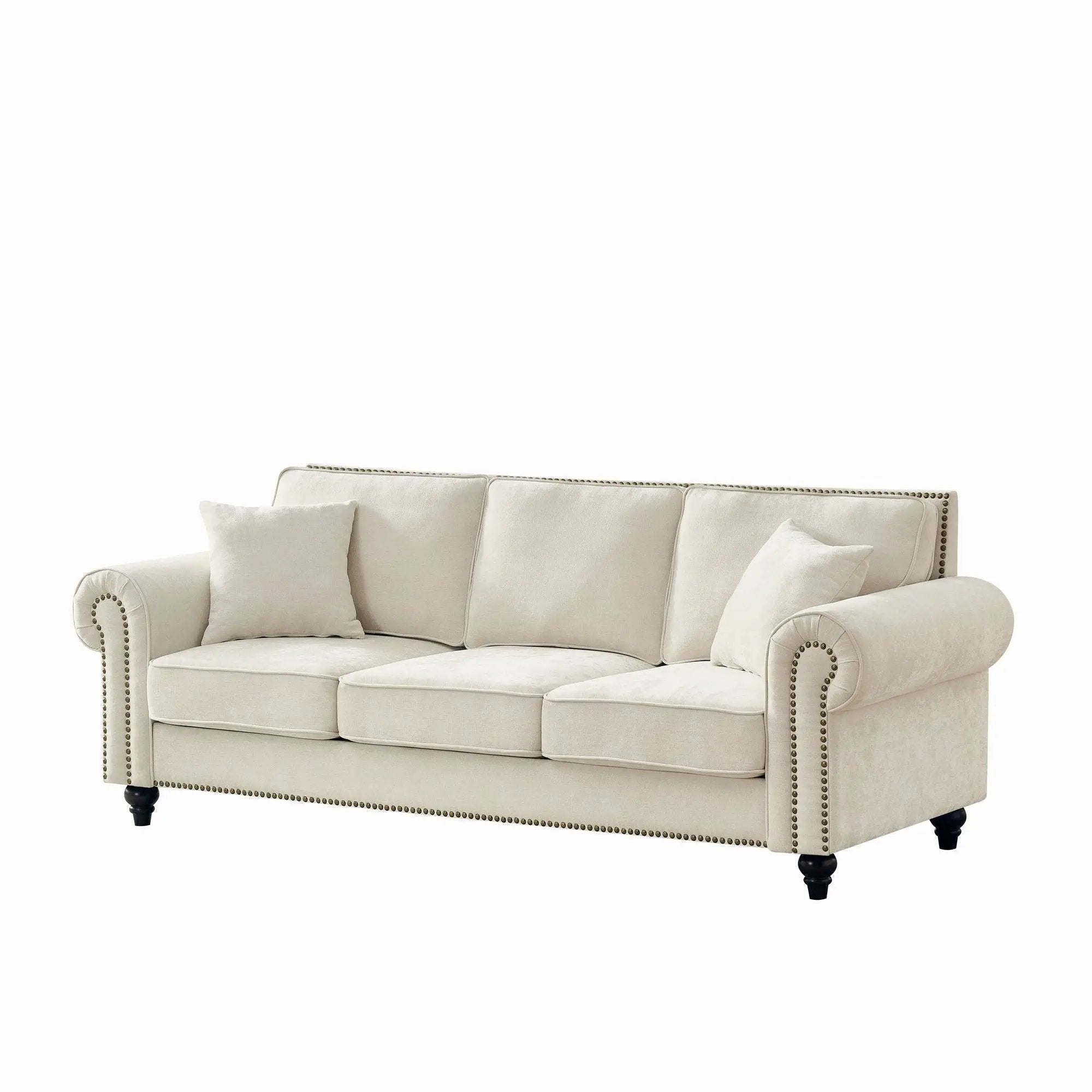 3 Seater Sofa With Tufted Upholstery, Rolled Arms, Nailhead Trim by HouseOfZazla