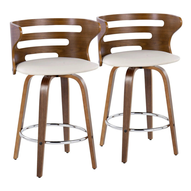Cosini - Mid Century Modern Fixed Height Barstool With Swivel With Round Footrest (Set of 2) by HouseOfZazla