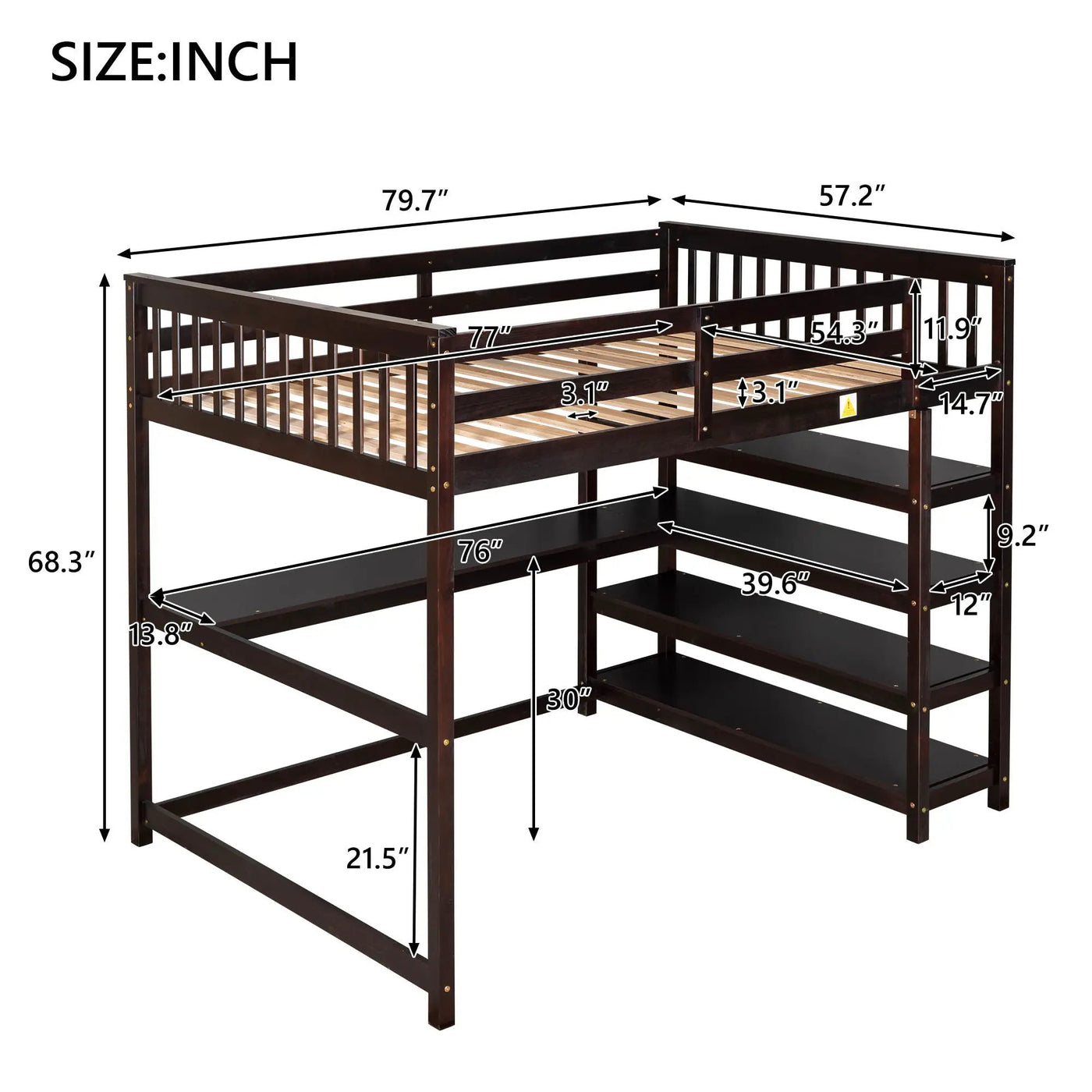 Loft Bed With Storage Shelves And Under Bed Desk by HouseOfZazla