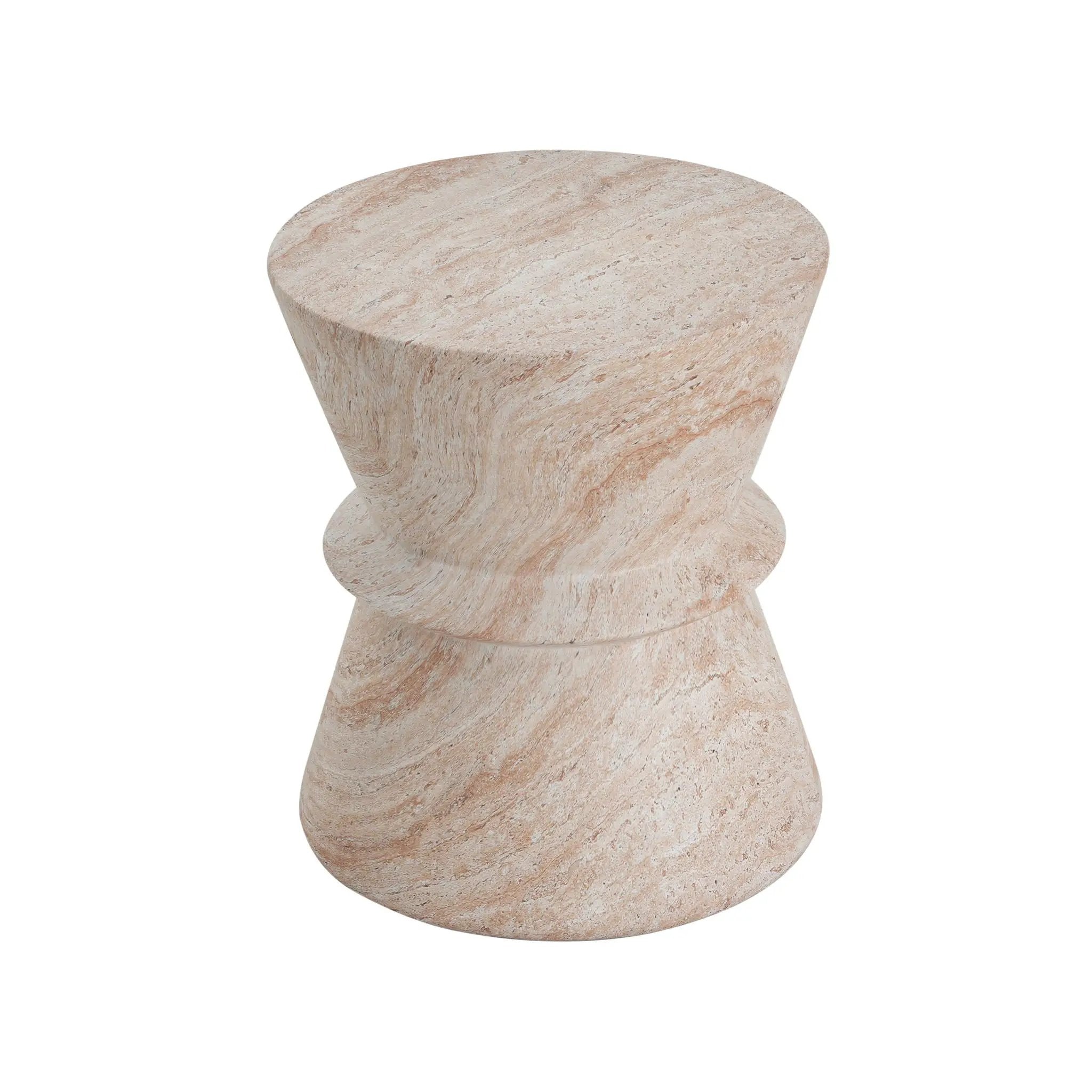 Outdoor / Indoor Lightweight Concrete Side Table with Travertine - Beige by HouseOfZazla