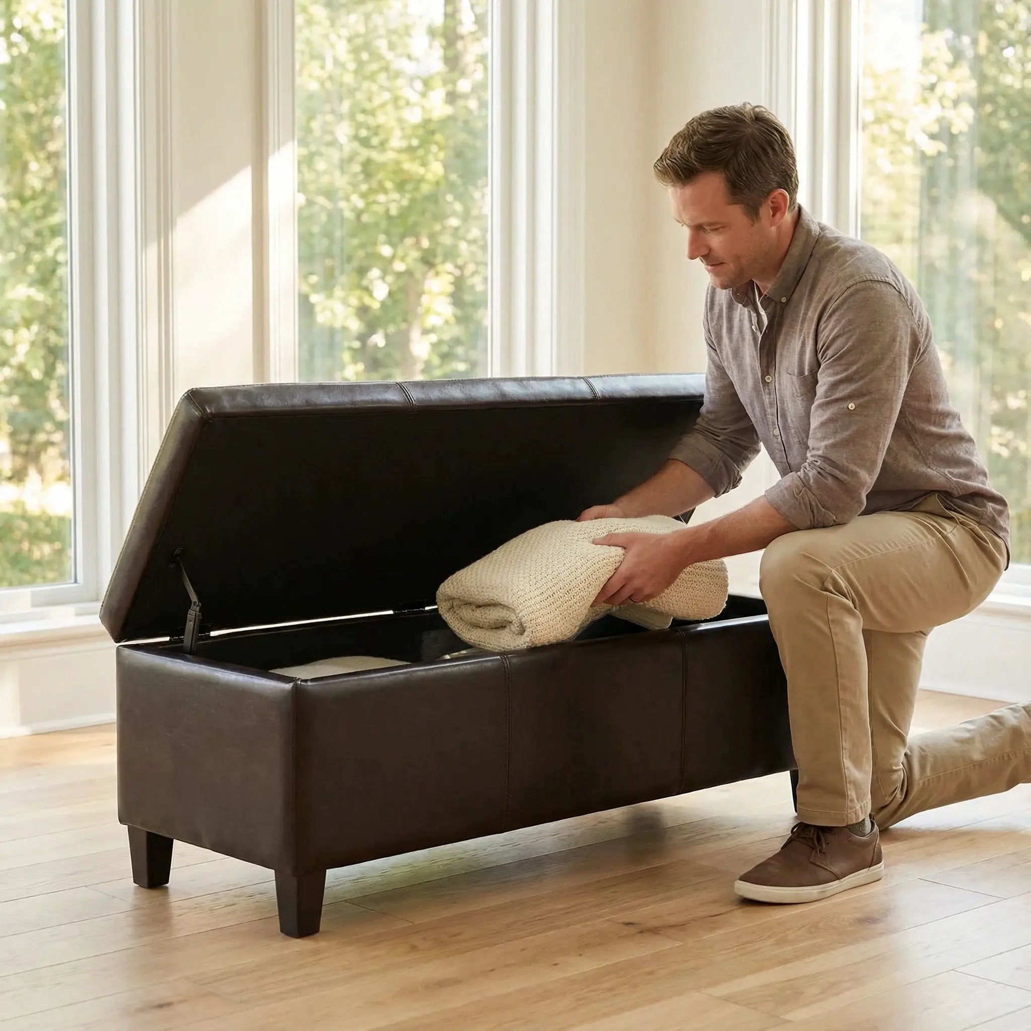 Rectangle Storage Ottoman Bench For Living Room - Brown by HouseOfZazla