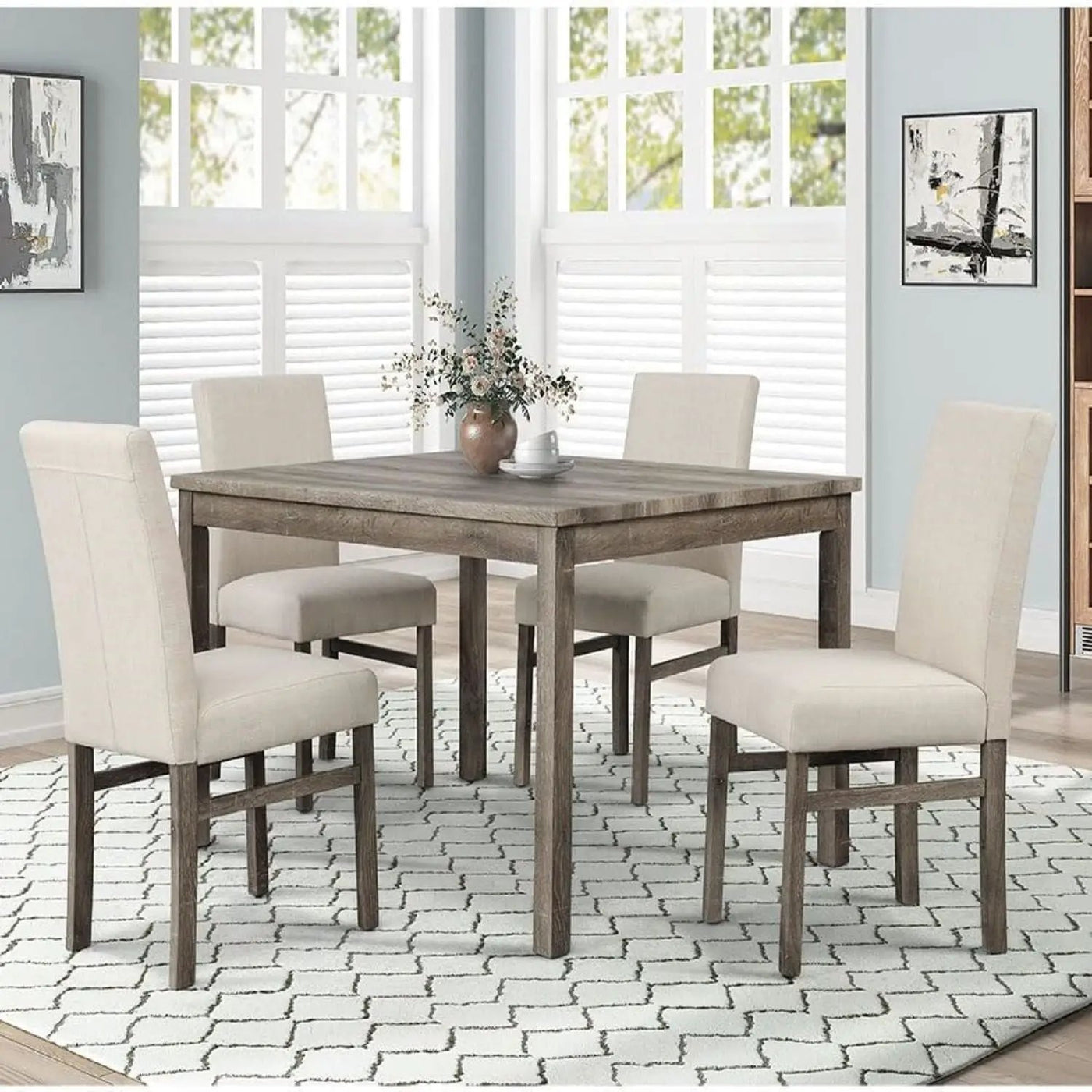 5 Piece Transitional Dining Set With Table And Upholstered Chairs by HouseOfZazla