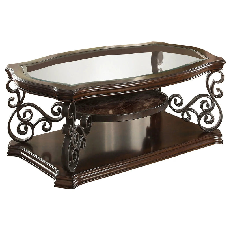 Laney 1-shelf Glass Top Rectangular Coffee Table Deep Merlot by Unique Piece Furniture