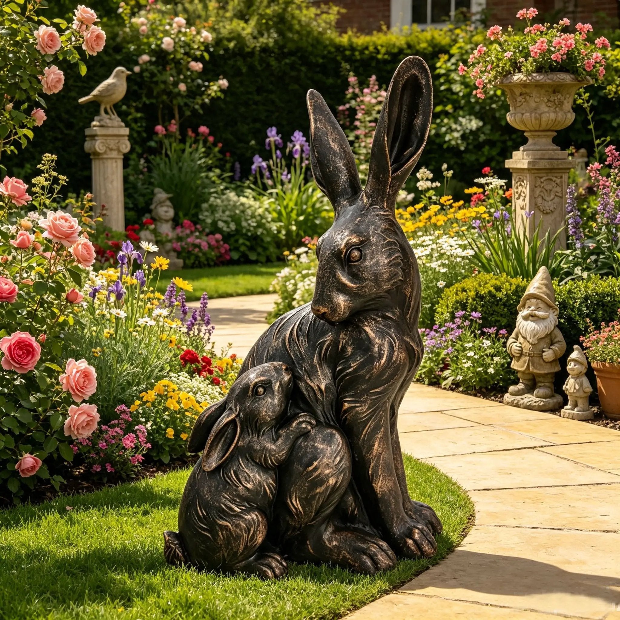 21'' Tall Mother Hare & Baby Cuddling Garden Statue by HouseOfZazla
