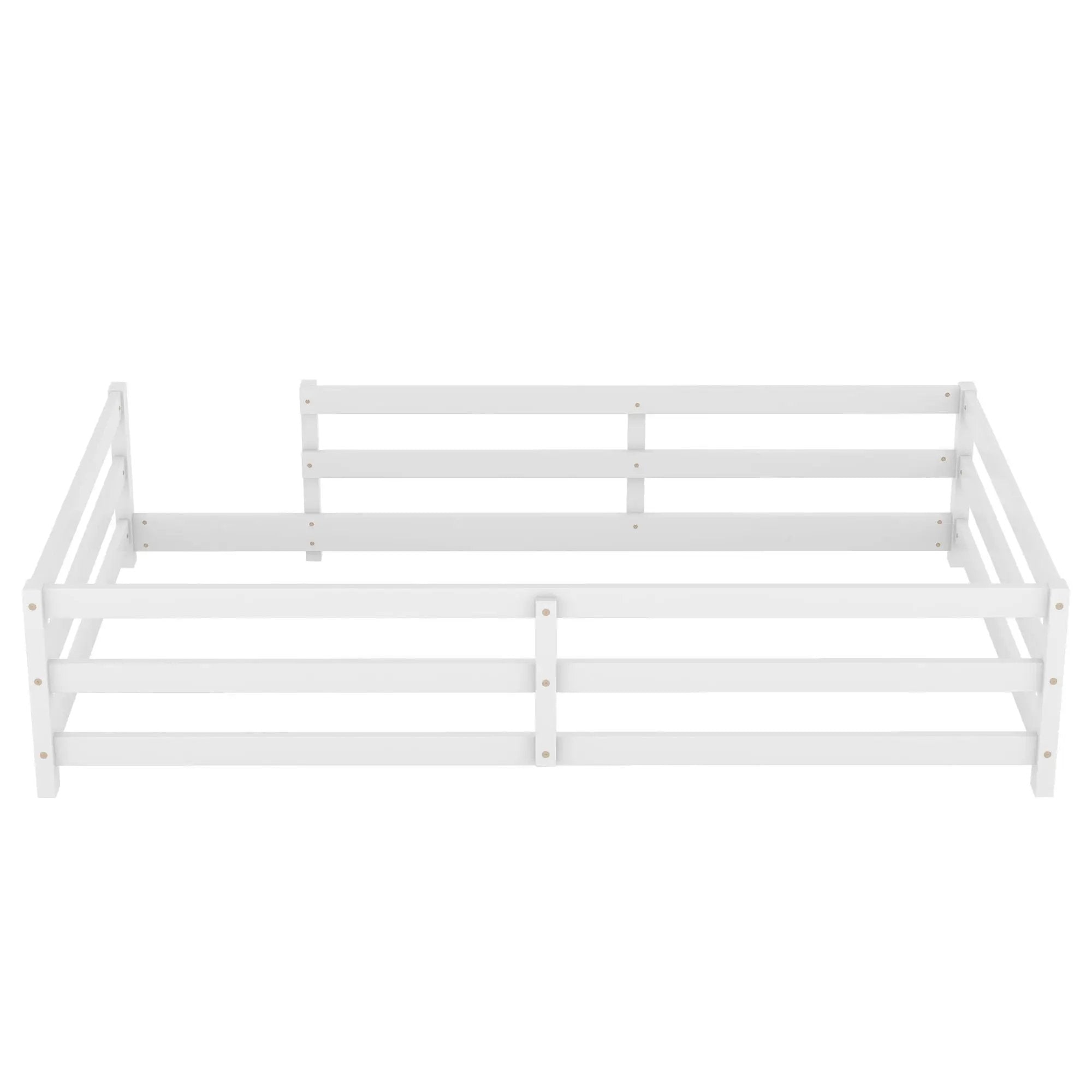 Twin Size Montessori Floor Bed With Fence - White by HouseOfZazla