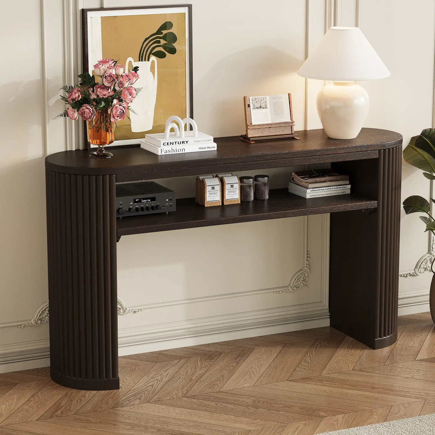 Console Table With Fluted Legs, Open Shelf by HouseOfZazla