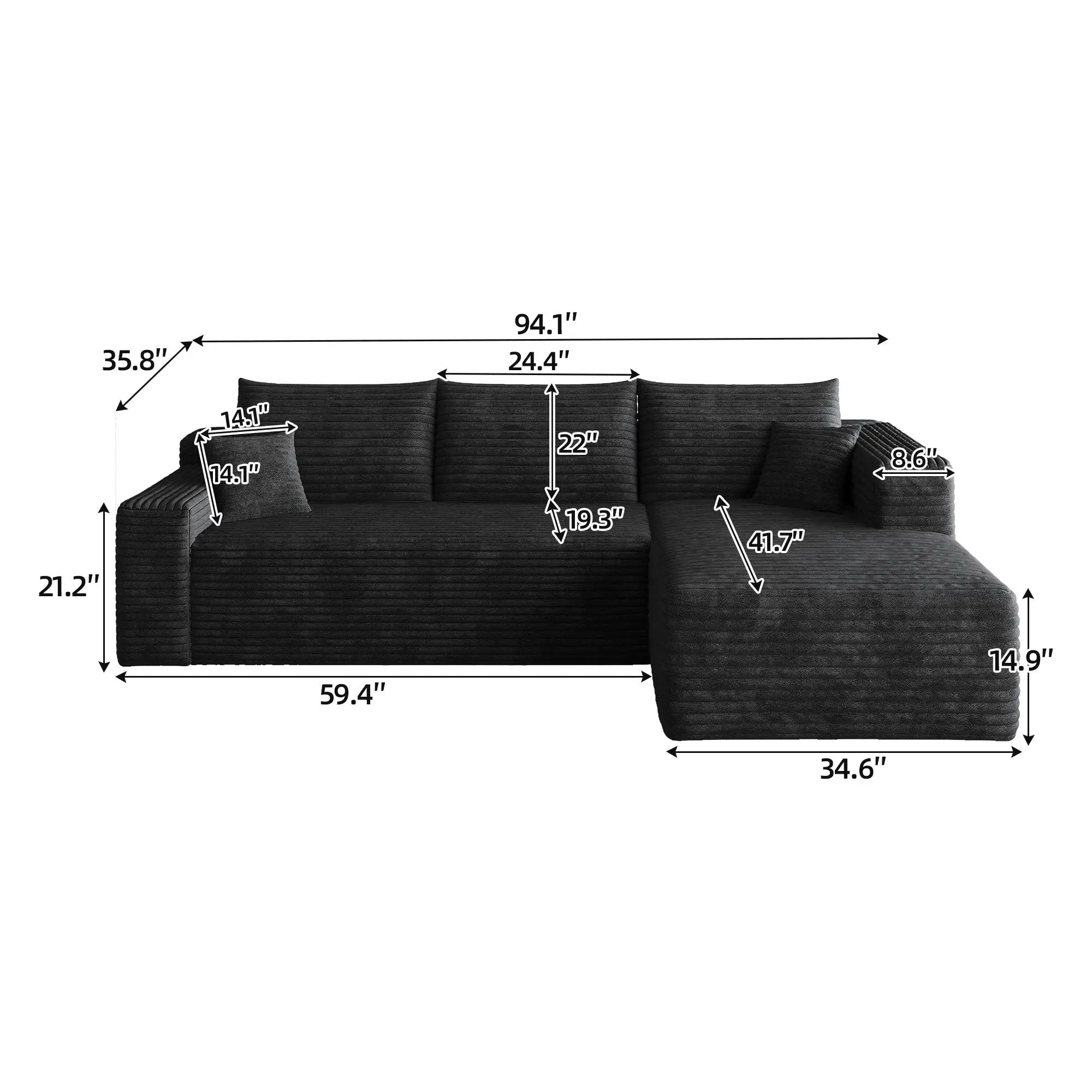 95" Cloud Sectional Sofa, Modern Minimalist Upholstered Couch by HouseOfZazla