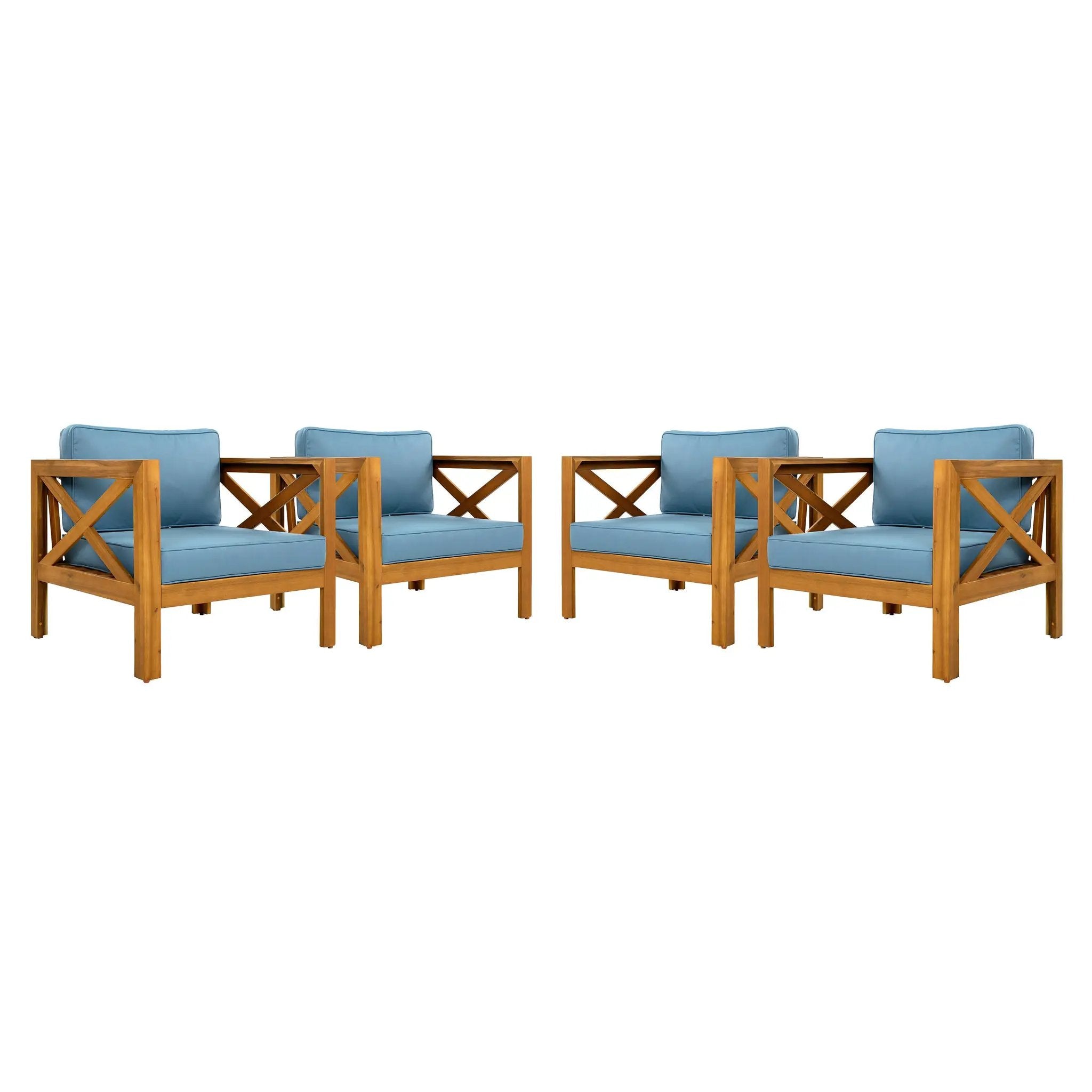 Outdoor Acacia Wood Club Wooden Armchair with Cushions (Set of 2) by HouseOfZazla