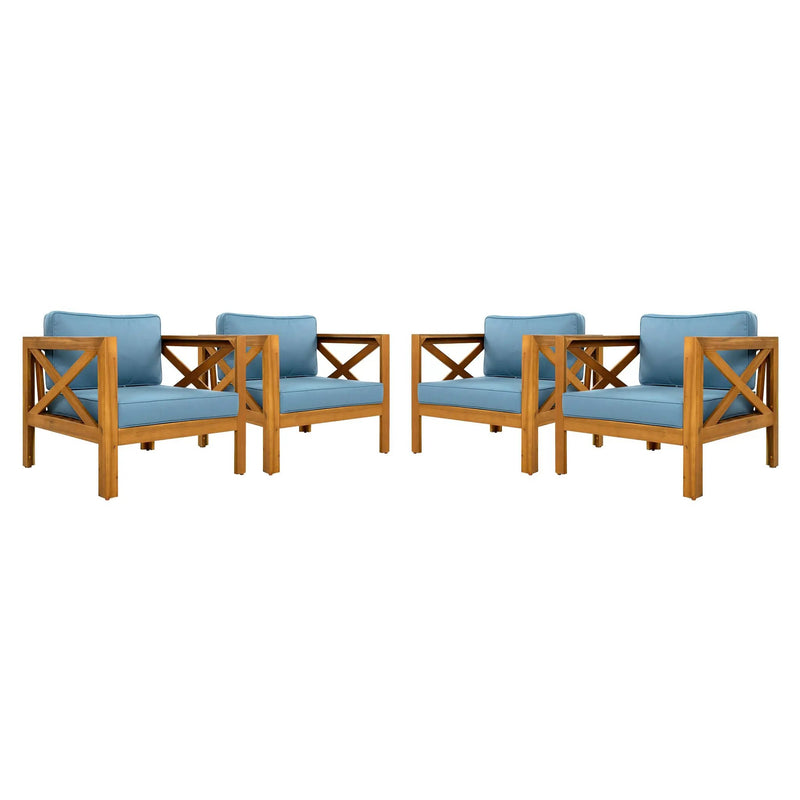 Outdoor Acacia Wood Club Wooden Armchair with Cushions (Set of 2) by HouseOfZazla