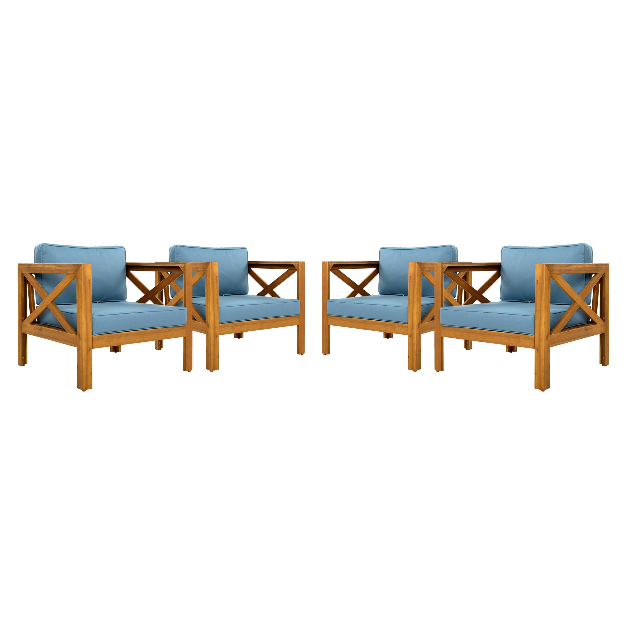 Outdoor Acacia Wood Club Wooden Armchair Set of 4 by HouseOfZazla