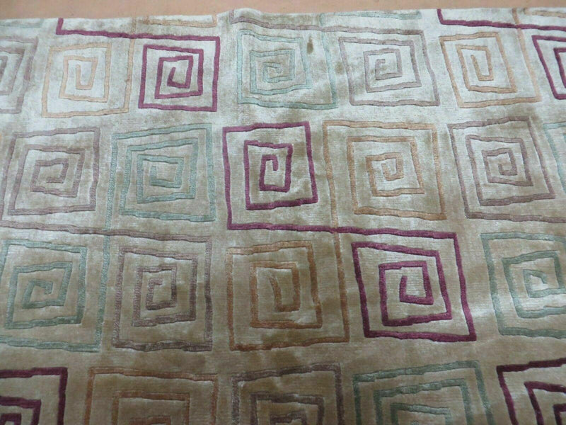 8' X 11' Modern Tibetan Nepal Art Deco Chinese Handmade Wool Silk Rug Abstract by Jewel Rugs