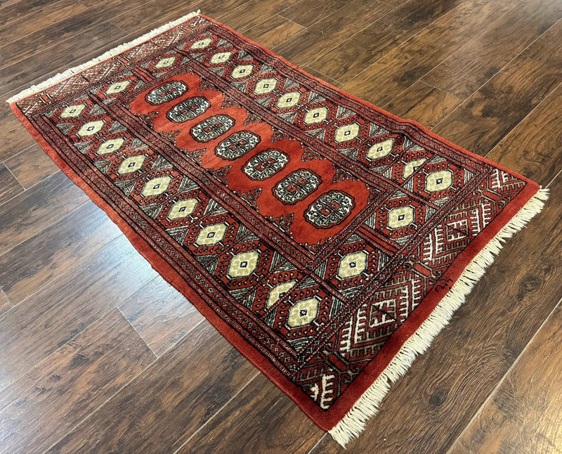 Red Pakistani Turkoman Rug 3x5, Bokhara Design, Vintage, Signed by Jewel Rugs