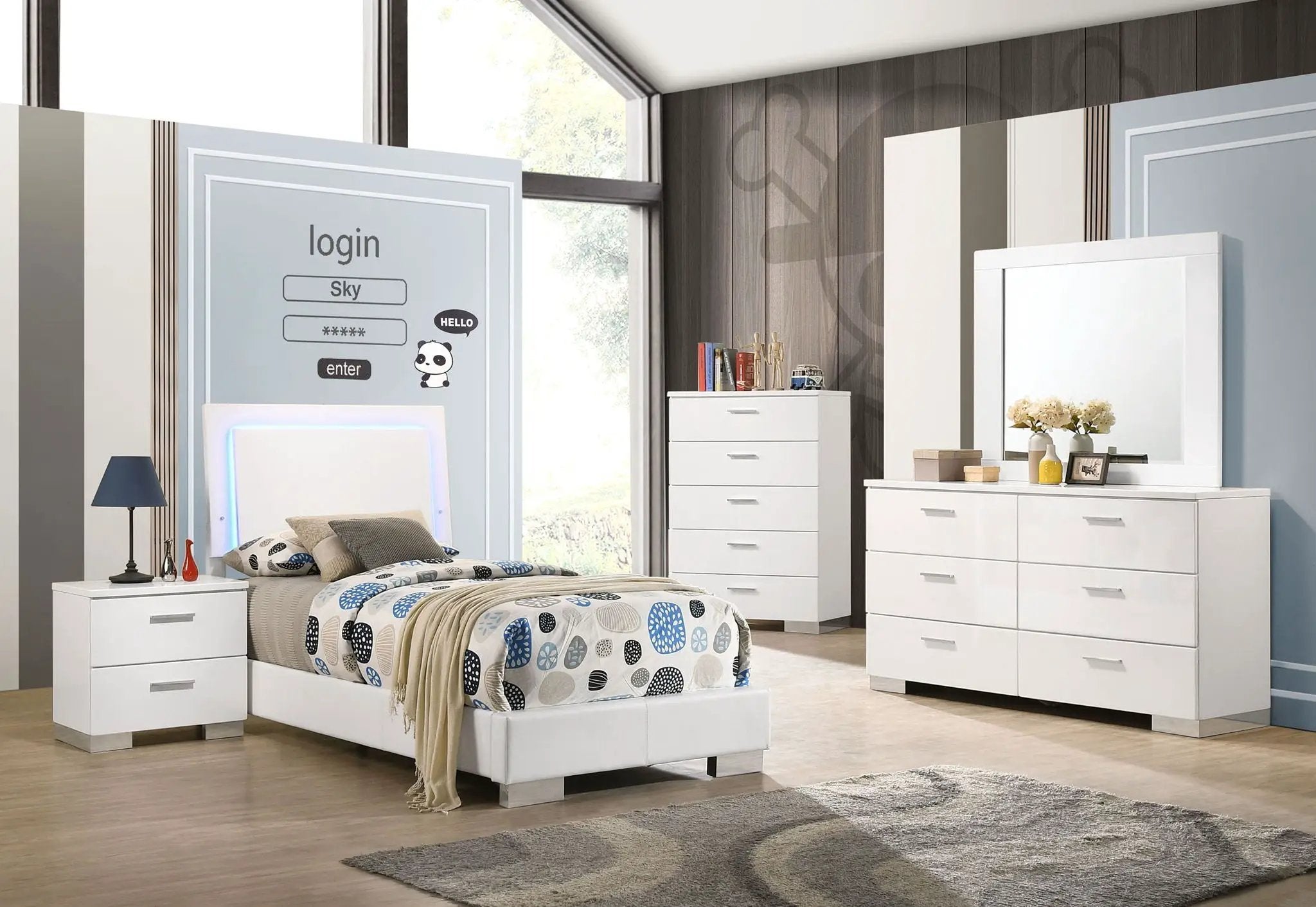 Felicity 5-piece Twin Bedroom Set White High Gloss by Unique Piece Furniture