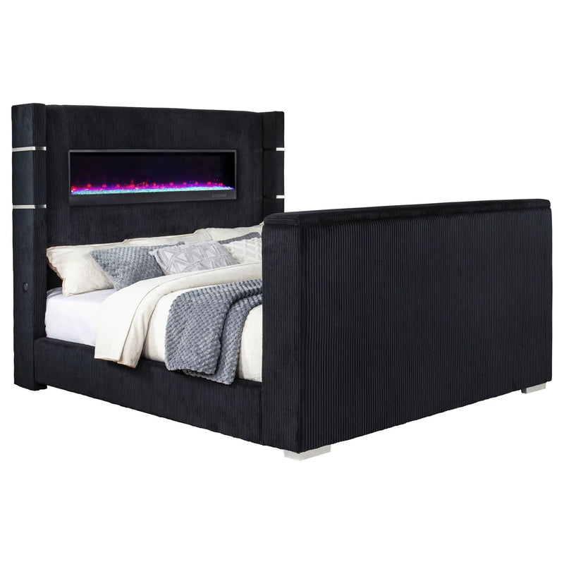 Tisdall California King Flame Visualizer TV Bed Black by Unique Piece Furniture