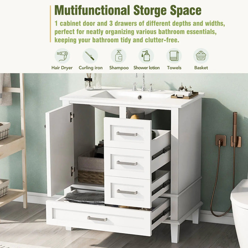 Bathroom Vanity, Modern Bathroom Cabinet With Sink Combo Set, Bathroom Storage Cabinet With A Soft Closing Door And 3 Drawers, Solid Wood Frame by HouseOfZazla