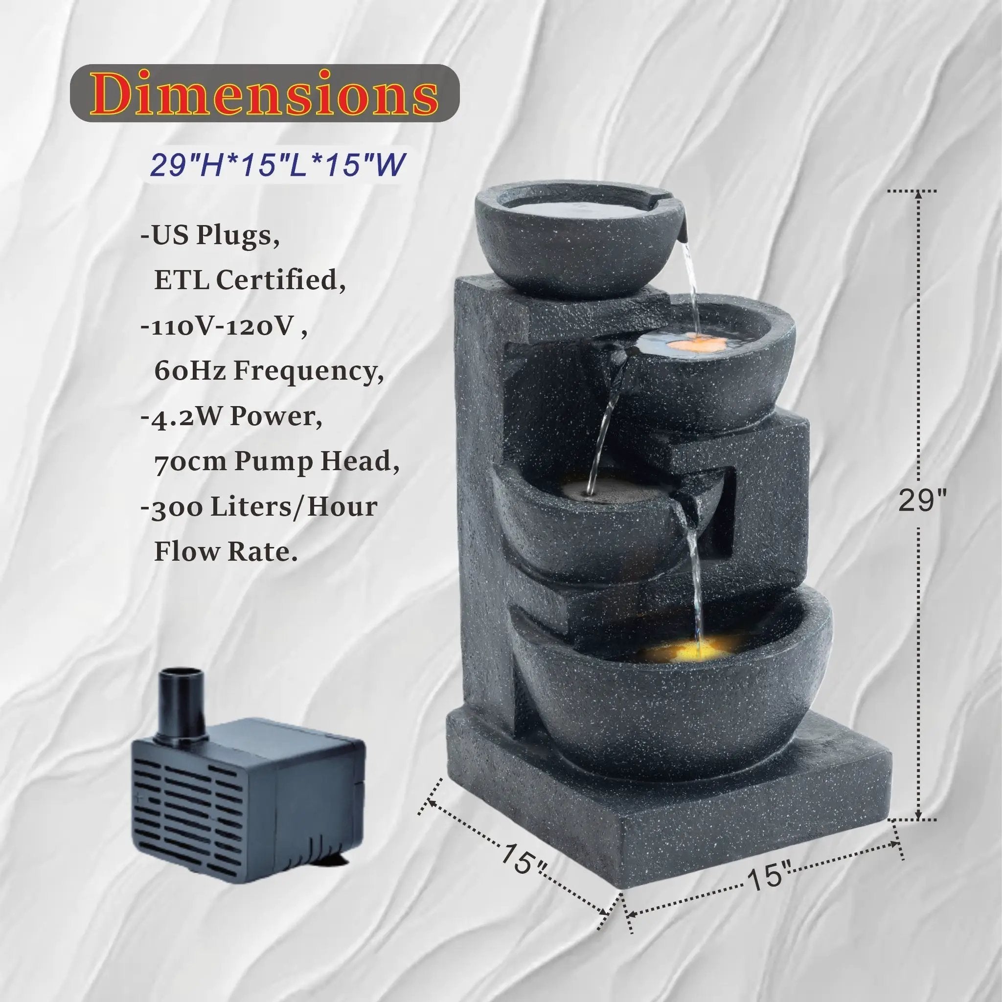 29-Inch Terrazzo Style LED Outdoor Indoor Water Fountain by HouseOfZazla