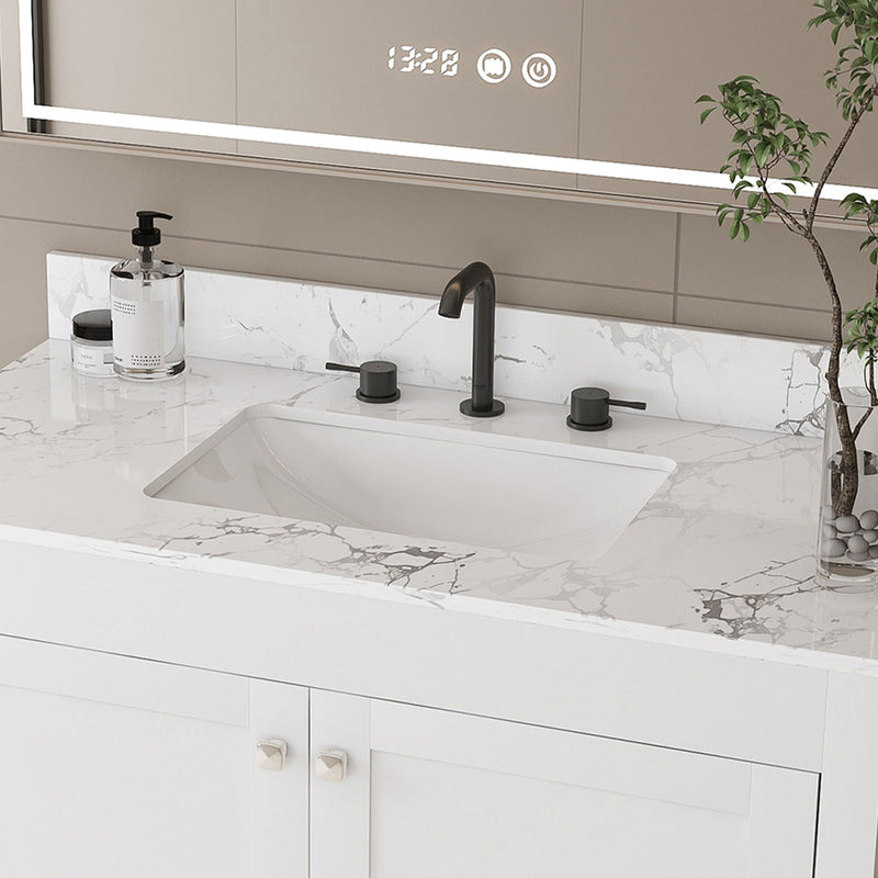 43" Bathroom Vanity With Artificial Marble Carrara Top Set, Multi Functional Bathroom Cabinet With Doors And Drawer - White by HouseOfZazla