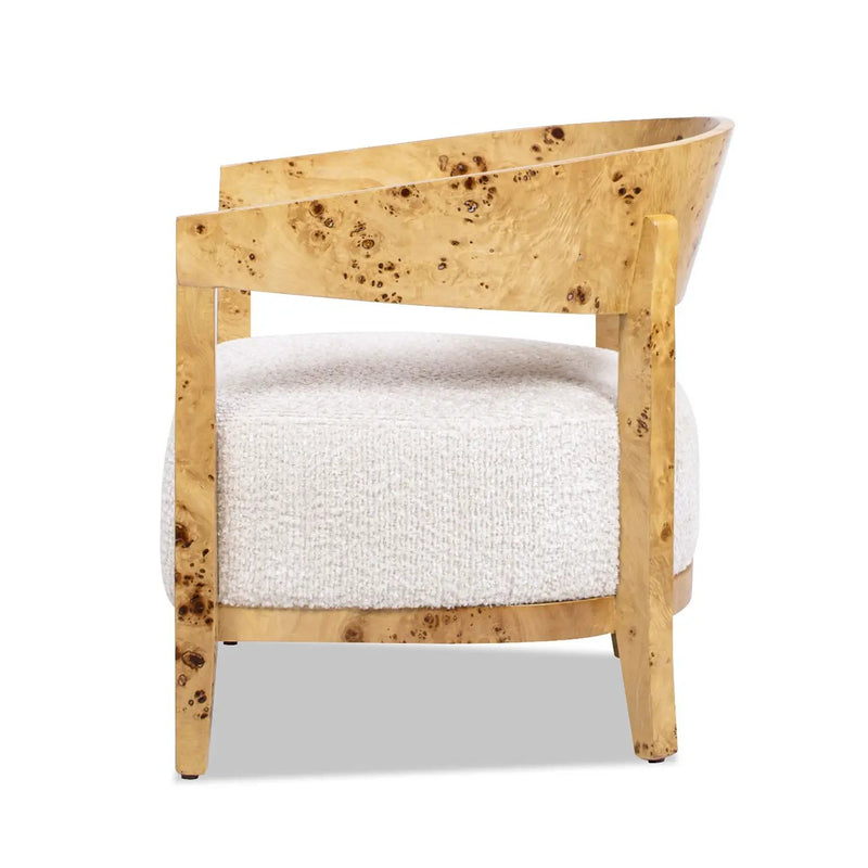 Madrid - Burl Barrel Accent Arm Chair - Seashell White by HouseOfZazla