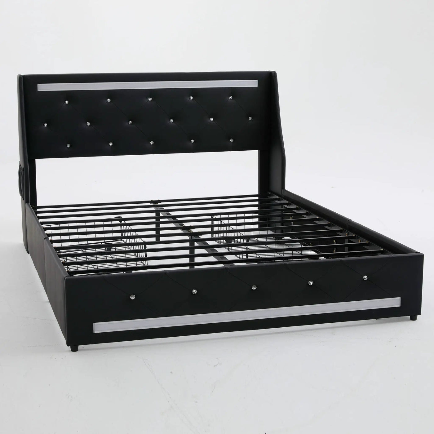 Wingback Upholstered Bed Frame With LED Lights, Charging Station by HouseOfZazla