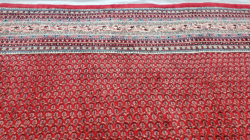 Persian Sarouk Mir Pattern, Red and Beige, Hand-Knotted, Wool, Paisley Boteh Design, 9'9" x 13', Semi Antique by Jewel Rugs