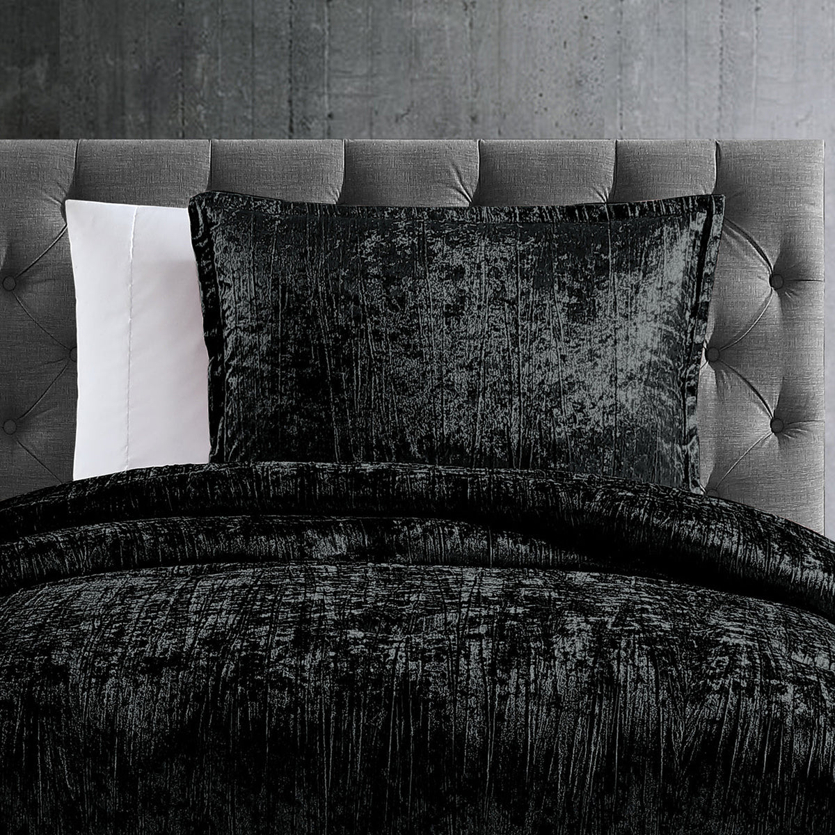 Turin 2 Piece Comforter Set with Crinkle Velvet - White or Black, photo 7 of 10