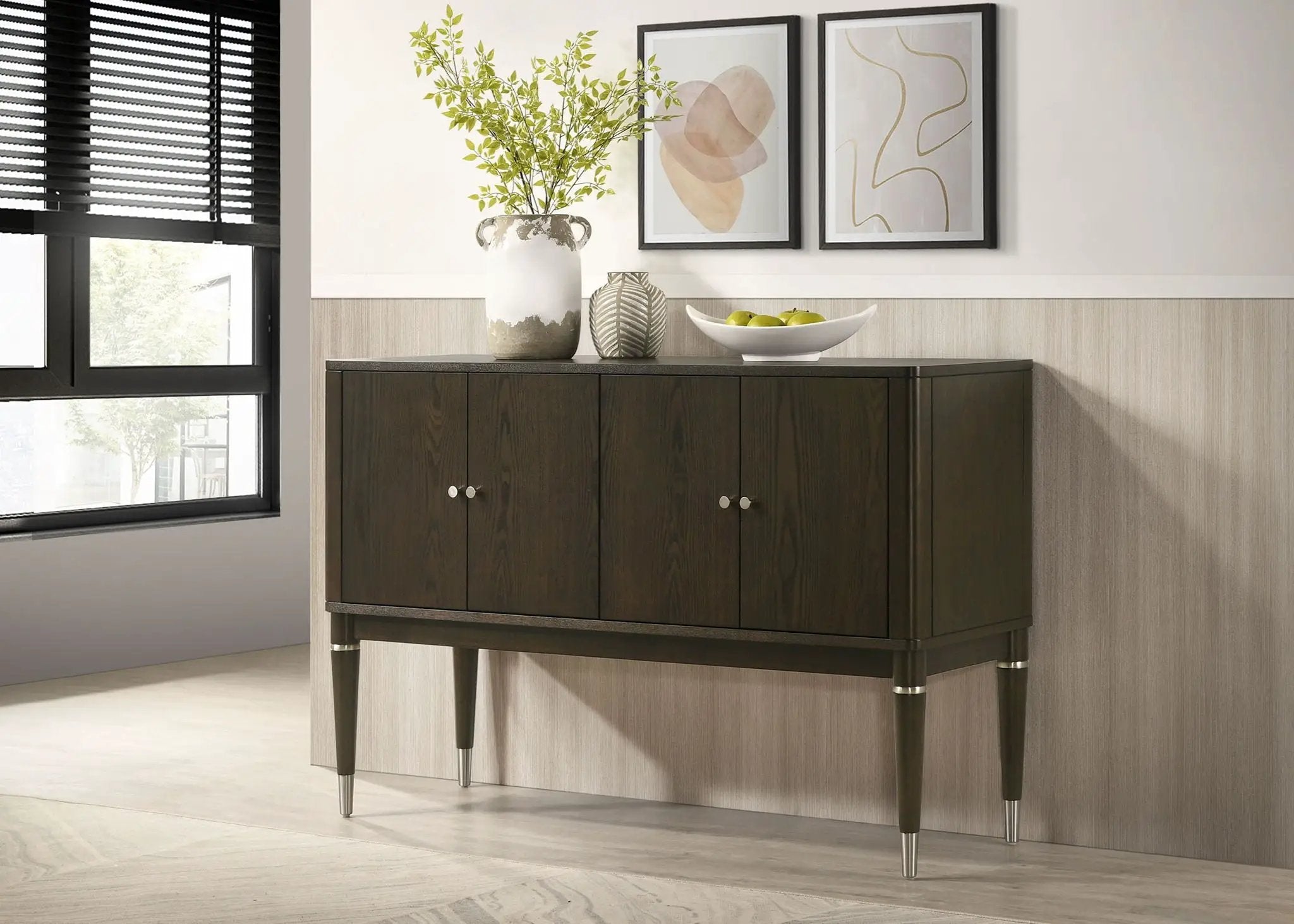 Reseda 4-door Dining Sideboard Server with Shelves Ash Brown by Unique Piece Furniture