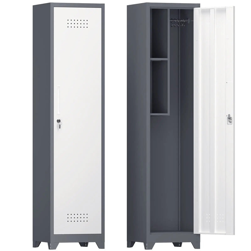 Broom Storage Cabinet Narrow Slim With Hooks And Shelves, Heavy-Duty by HouseOfZazla