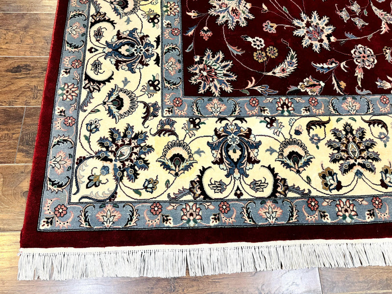 Pak Persian Rug 9x12, Maroon and Ivory, Wool Handmade Vintage by Jewel Rugs