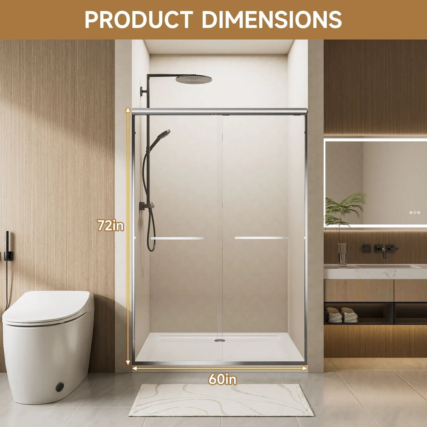 Aluminum Frame Double Double Soft Close Shower Door, Tempered Glass And Dual Stainless Steel Handles by HouseOfZazla