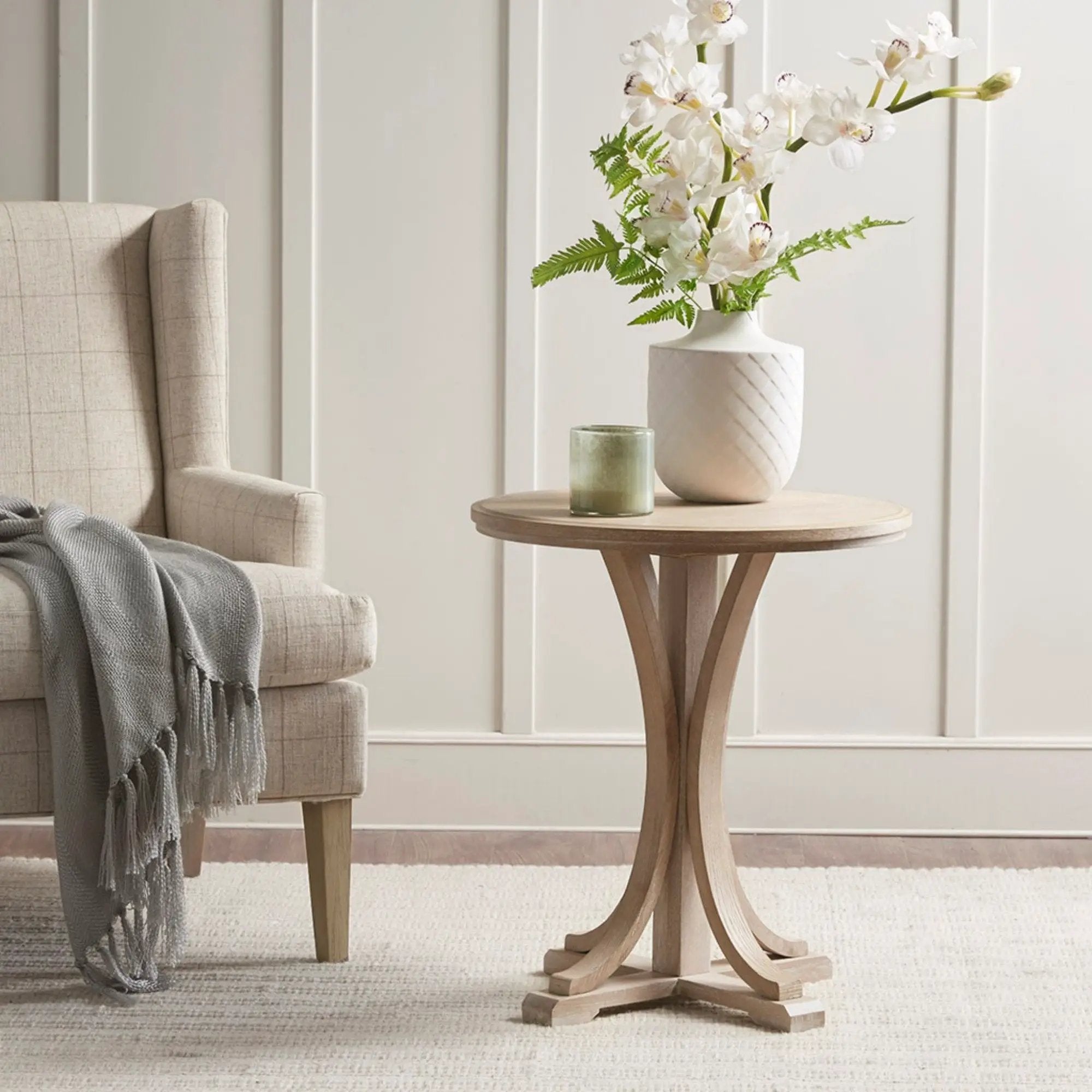 Accent Table Round Rustic Ash Veneer Reclaimed Wheat - Natural by HouseOfZazla
