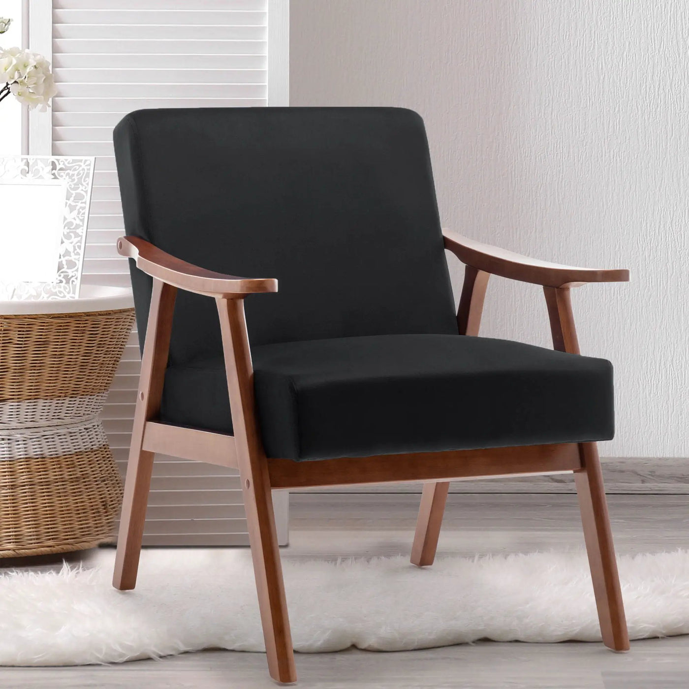 Mid Century Modern Accent Chair With Solid Wood Frame And Extra Thick Backrest by HouseOfZazla