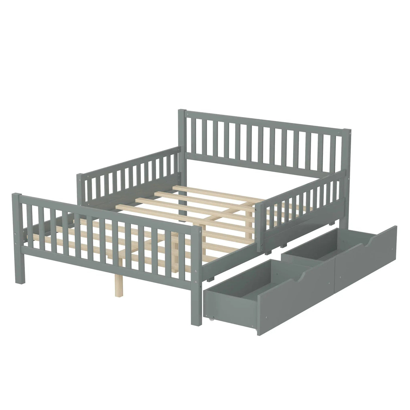 Platform Bed With Guardrails On Both Sides And 2 Storage Drawers by HouseOfZazla