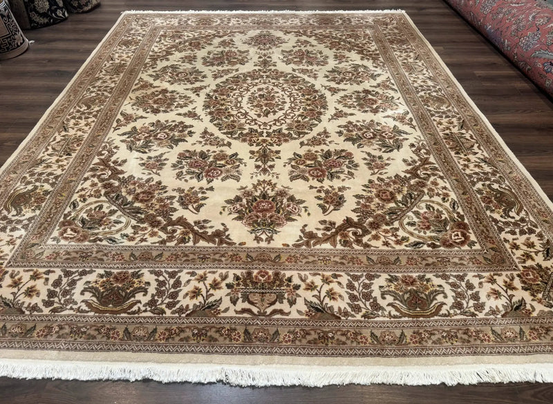 Sino Persian Rug 8x10, Floral, Elegant, Fine 225 KPSI, Beige, Wool & Silk by Jewel Rugs