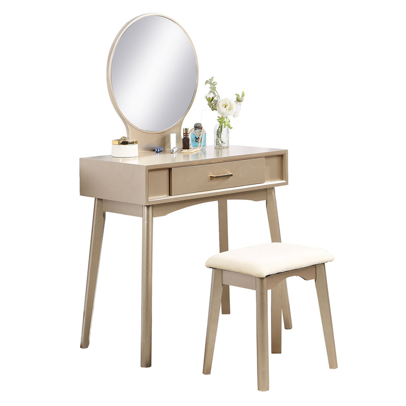 Contemporary Wood Vanity Set with Mirror and Stool - Gold, photo 3 of 7