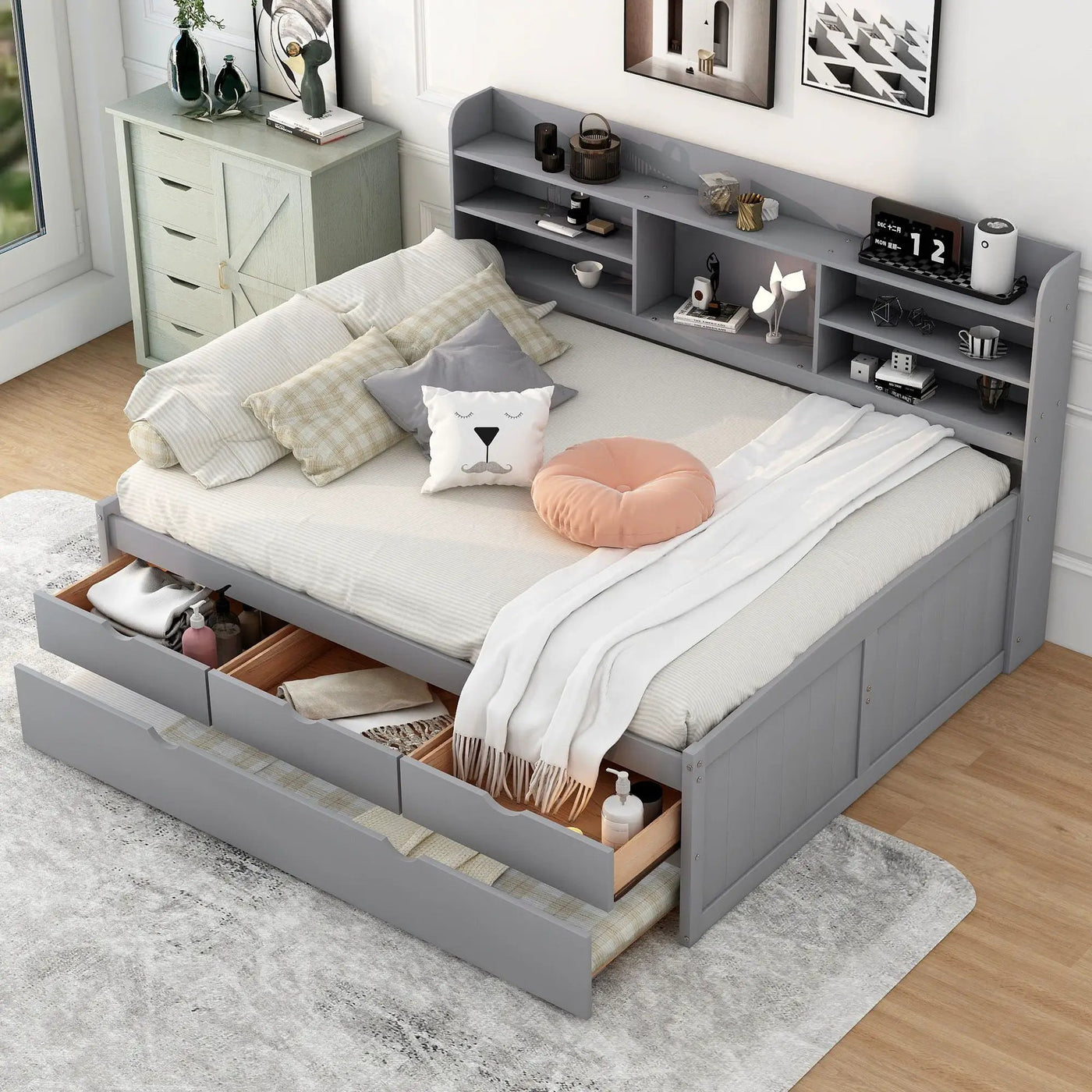 Captain Bed With Built In Bookshelves, 3 Storage Drawers, And Trundle by HouseOfZazla