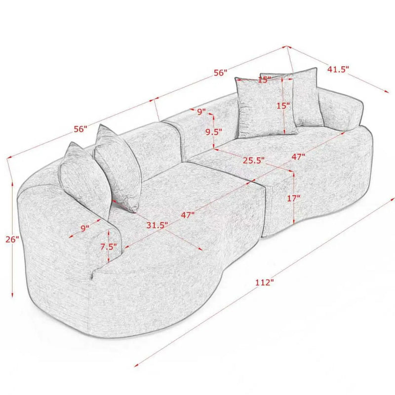 Cloud 4 Seater Sectional Curved Sofa, Minimalist Design - Light Brown by HouseOfZazla