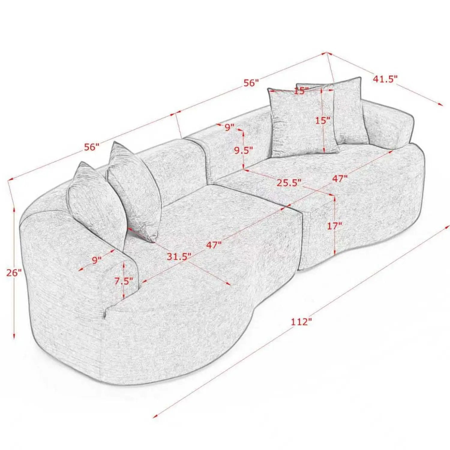 4 Seater Curved Cloud Sectional Sofa by Unique Piece Furniture