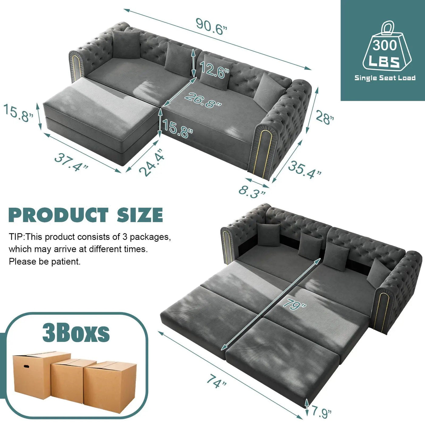 3-In-1 Convertible Sleeper Sofa With Movable Ottoman For Living Room by HouseOfZazla