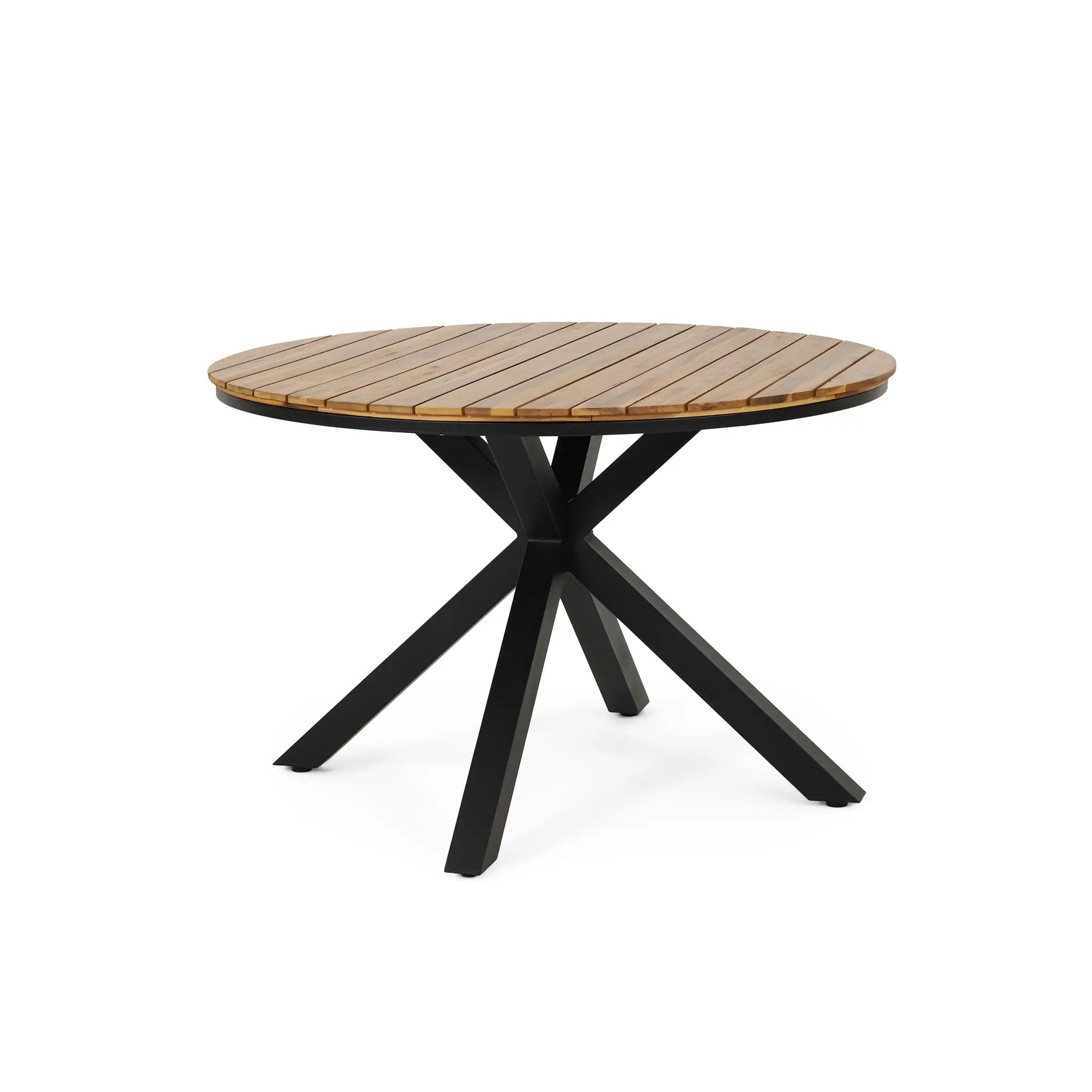5 Piece Outdoor Dining Set With Round Table And 4 Wrapped Chairs - Black / Brown / Teak by HouseOfZazla