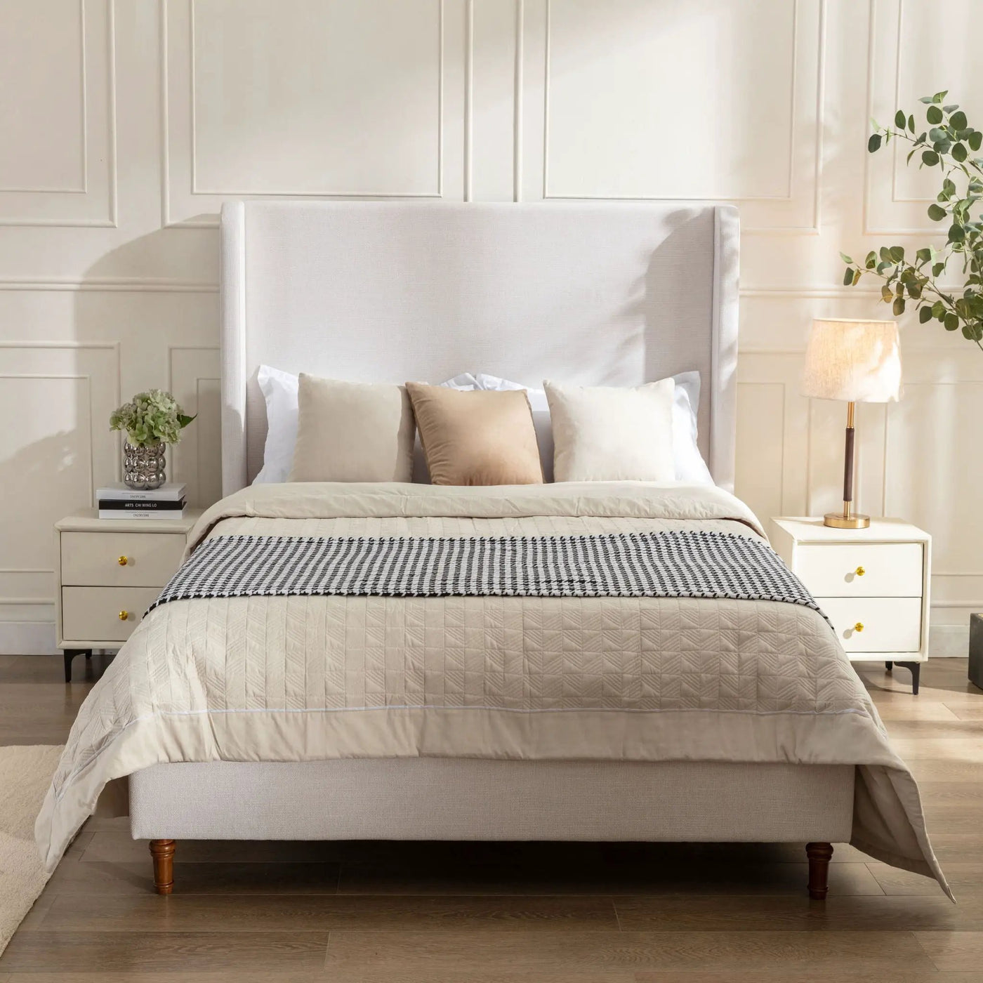 Harper - Tall Headboard Upholstered Bed / High Headboard / Elegant Simplicity / No Box Spring Needed by HouseOfZazla