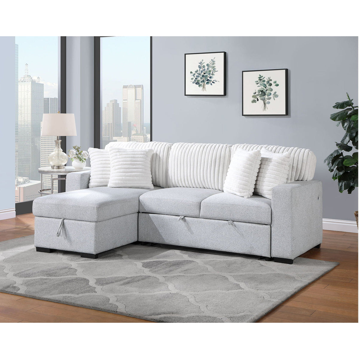Reversible Pull Out Sofa Bed with Cup Holders - Light Gray, photo 6 of 12