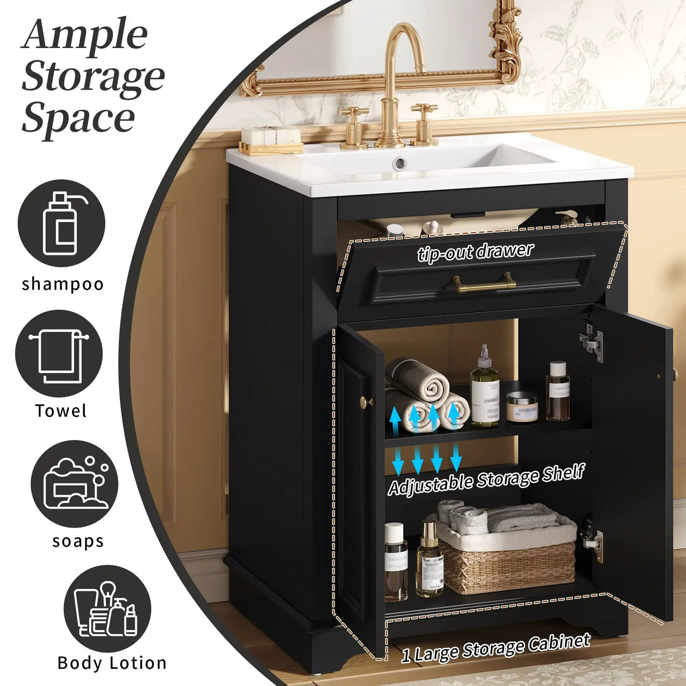 Bathroom Vanity With Integrated Sink, 2 Door Cabinet With Tip Out Drawer, Rectangular Design by Unique Piece Furniture