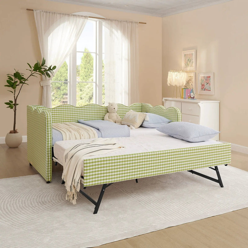 Gingham Daybed With USB Charging Port, Wave-Shaped Design by Unique Piece Furniture