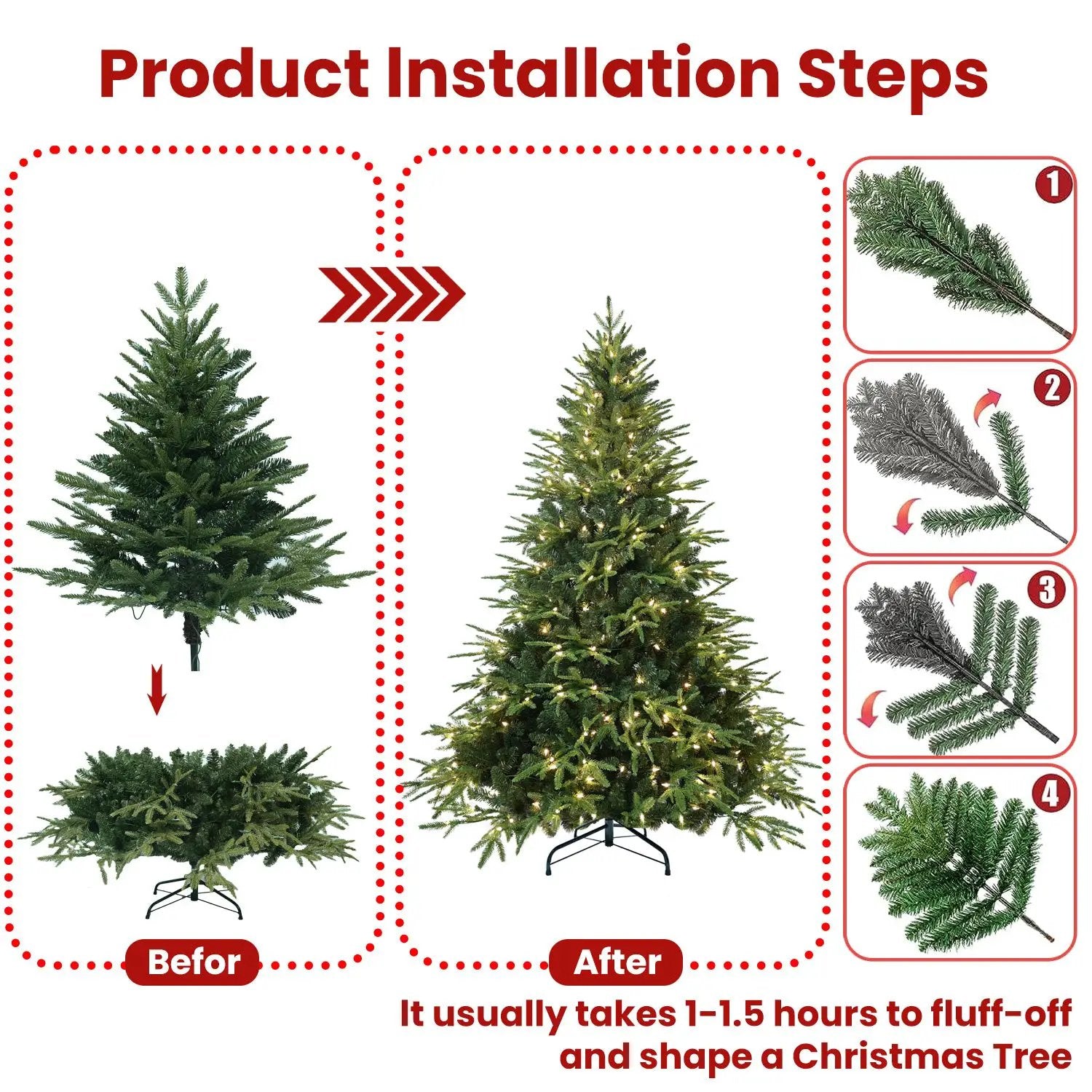4ft Pre-Lit Artificial Christmas Tree with 150 Warm Lights by HouseOfZazla