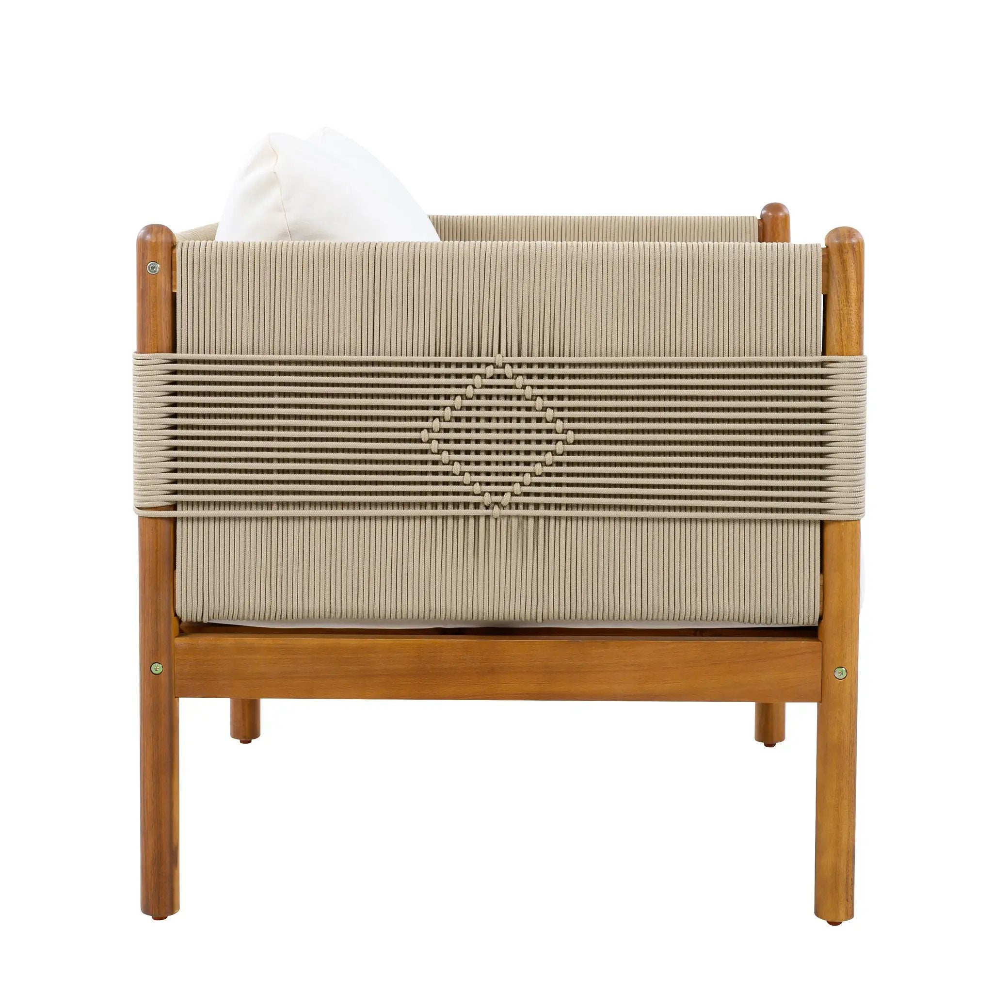 Outdoor Club Chairs (Set of 2) with Diamond-Pattern Beige Rope, Teak Finish by HouseOfZazla