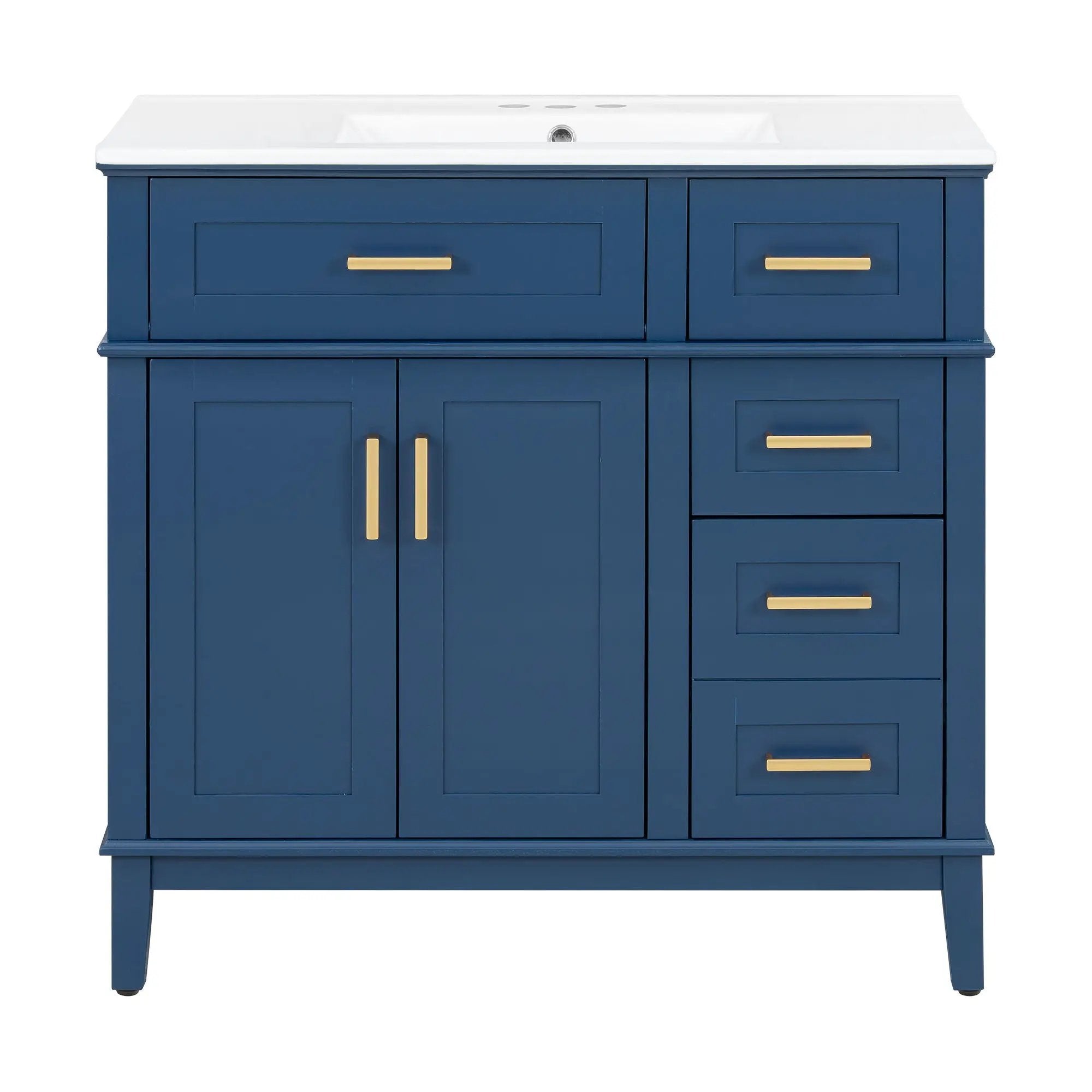 Bathroom Vanity With Ceramic Sink, Soft-Close Doors, 4 Storage Drawers - Blue by Unique Piece Furniture