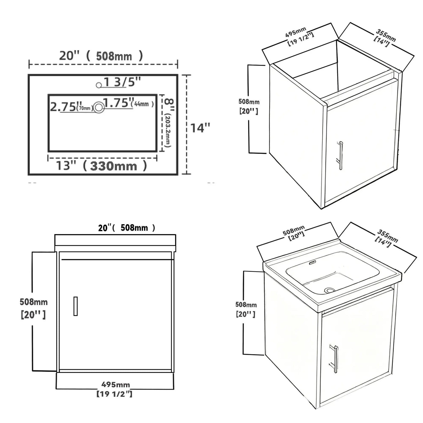 20 Inch Floating Bathroom Vanity with Sink, Soft-Close Door, Ceramic Sink, Plywood by HouseOfZazla