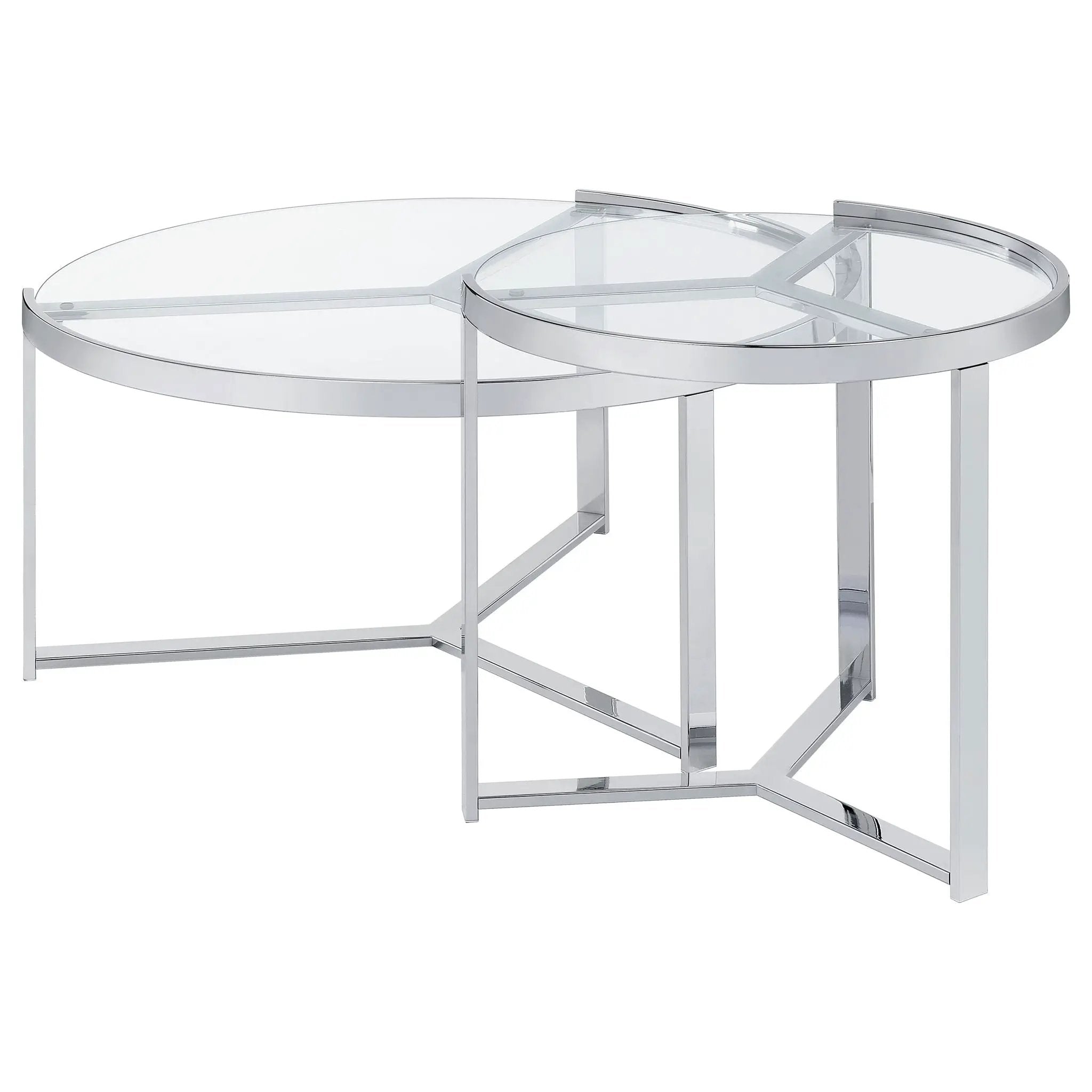 Delia 2-Piece Round Glass Top Nesting Coffee Table Chrome by Unique Piece Furniture