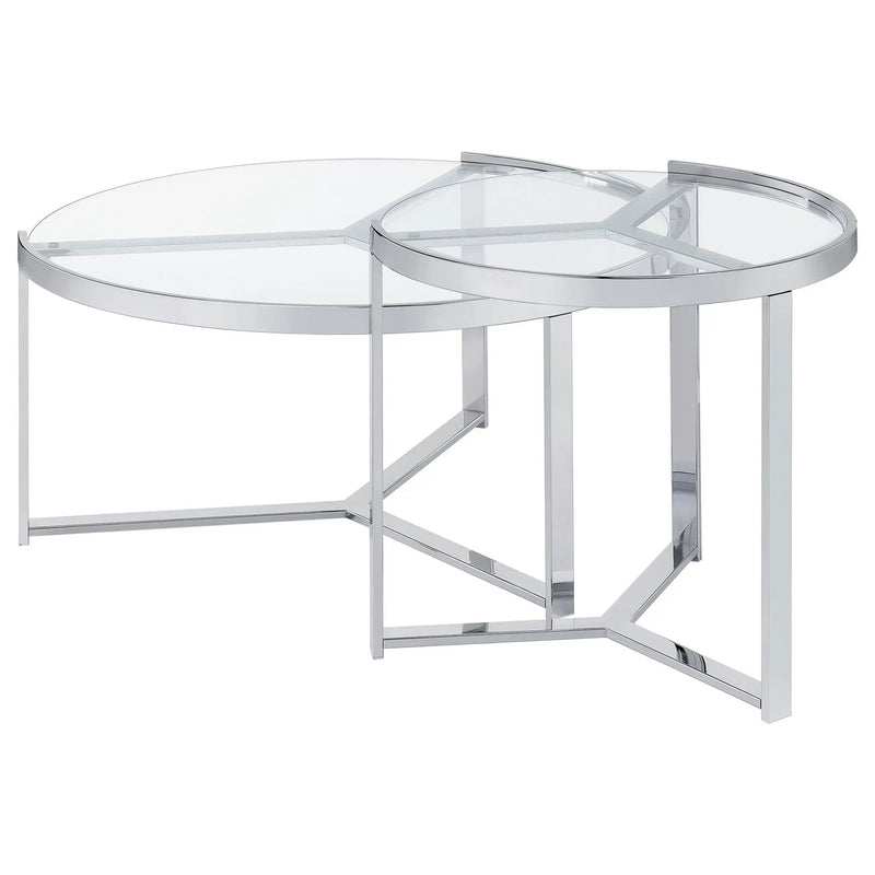 Delia 2-Piece Round Glass Top Nesting Coffee Table Chrome by Unique Piece Furniture